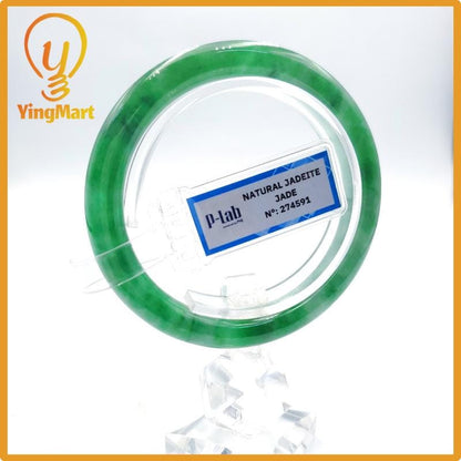 Yingmart 54mm PNJ274591 Certified Natural Color Grey White Natural Jadeite Jade Bangle Bracelet, Real Gemstone, Gift for Mom Grandma Sister