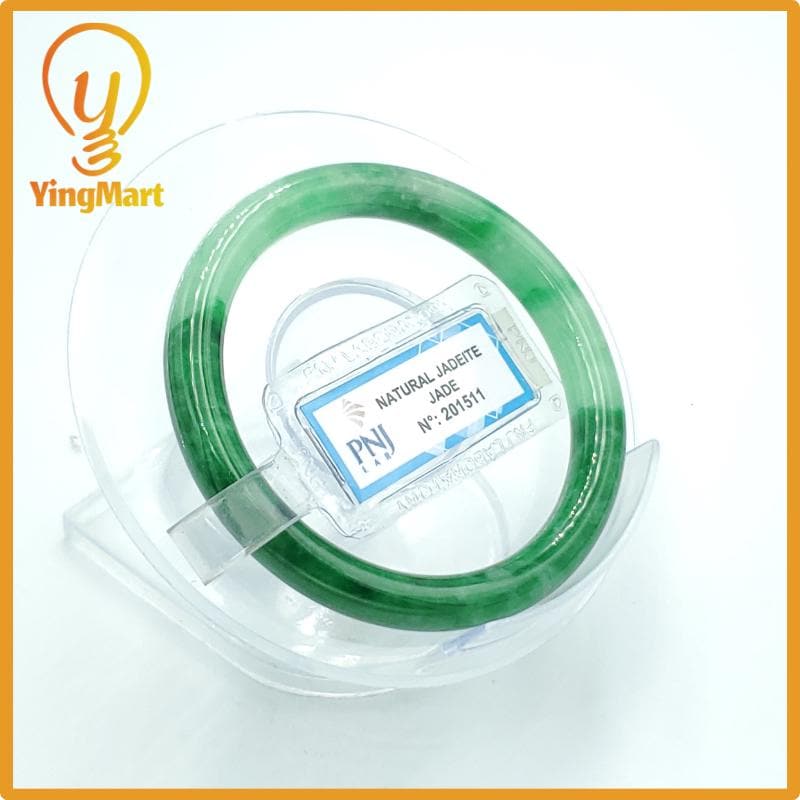 Yingmart  50mm PNJ Certified Natural Color Green White To Green, Black Natural Jadeite Jade Bangle, Real Gemstone, Gift for Her Mom Grandma