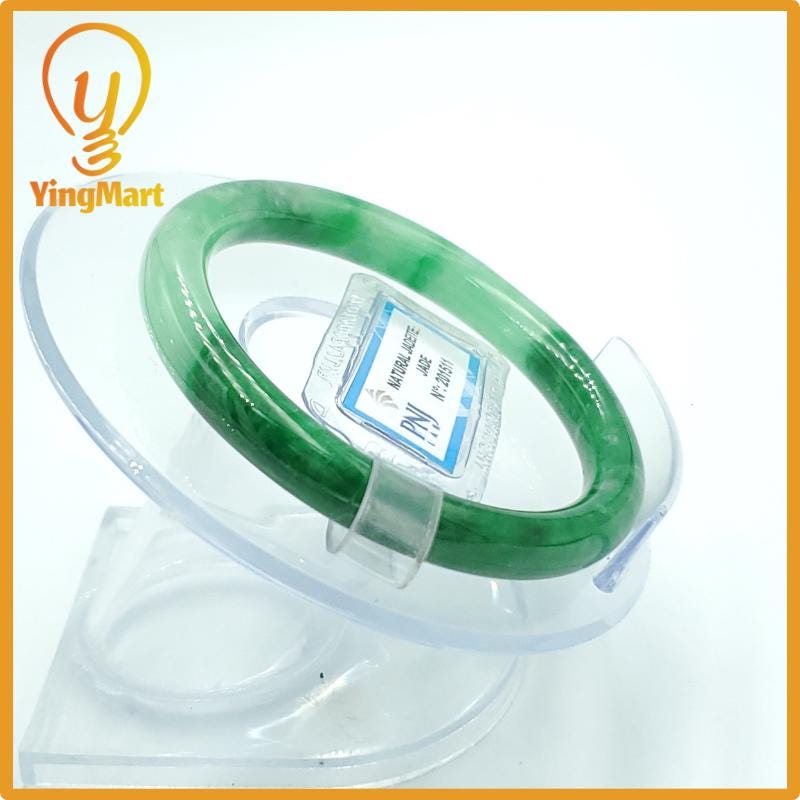 Yingmart  50mm PNJ Certified Natural Color Green White To Green, Black Natural Jadeite Jade Bangle, Real Gemstone, Gift for Her Mom Grandma