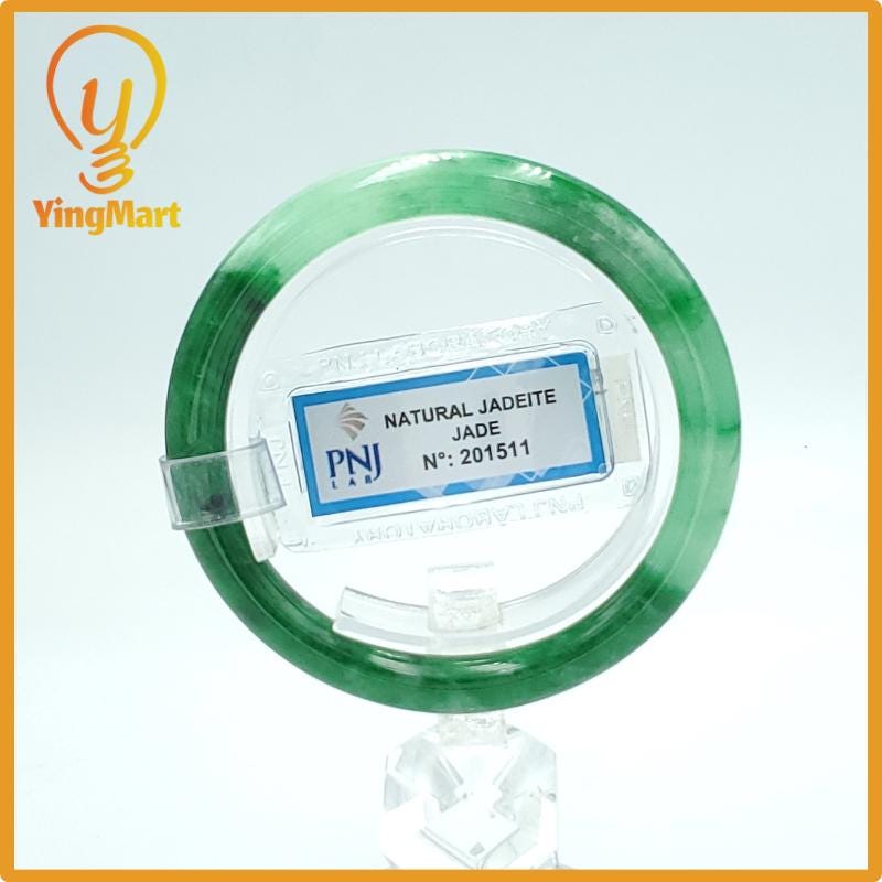 Yingmart  50mm PNJ Certified Natural Color Green White To Green, Black Natural Jadeite Jade Bangle, Real Gemstone, Gift for Her Mom Grandma
