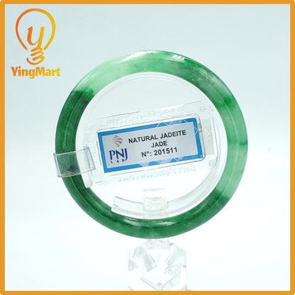 Yingmart  50mm PNJ Certified Natural Color Green White To Green, Black Natural Jadeite Jade Bangle, Real Gemstone, Gift for Her Mom Grandma