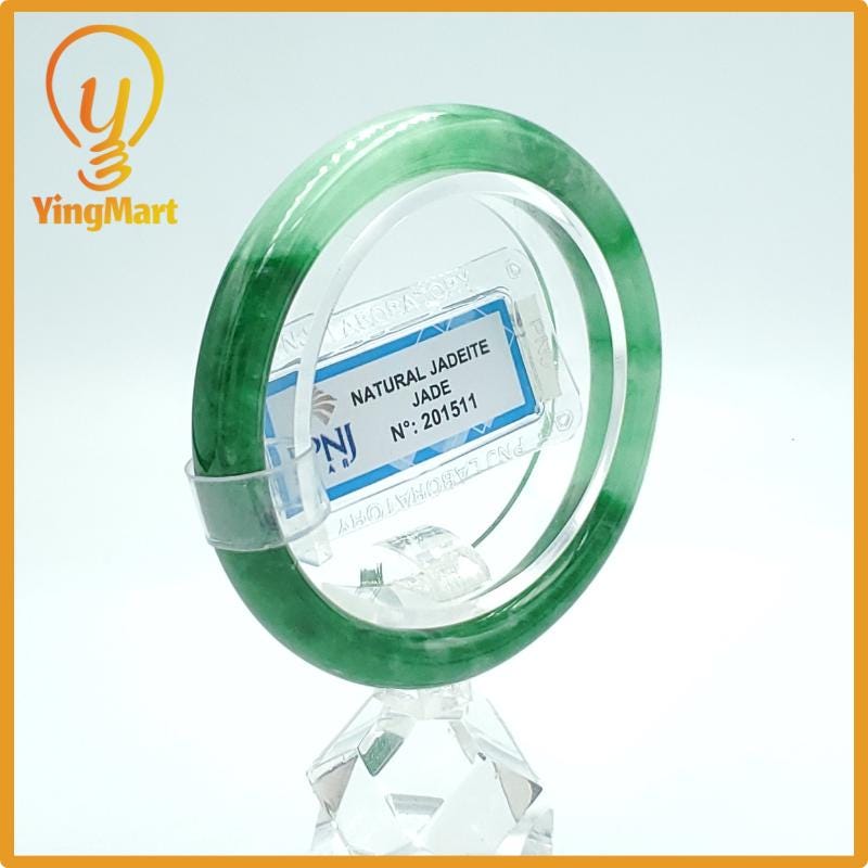 Yingmart  50mm PNJ Certified Natural Color Green White To Green, Black Natural Jadeite Jade Bangle, Real Gemstone, Gift for Her Mom Grandma