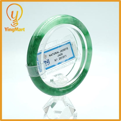 Yingmart  50mm PNJ Certified Natural Color Green White To Green, Black Natural Jadeite Jade Bangle, Real Gemstone, Gift for Her Mom Grandma