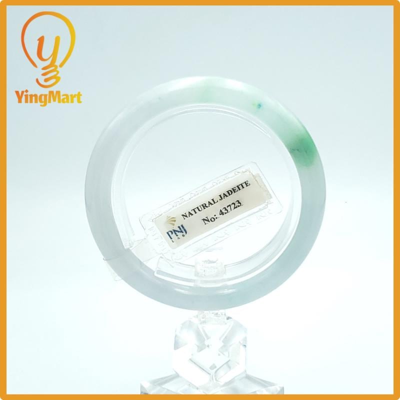 Yingmart  49mm PNJ Certified Natural Color Light Green To Grey White Natural Jadeite Jade Bangle, Real Gemstone, Gift for Her Mom Grandma