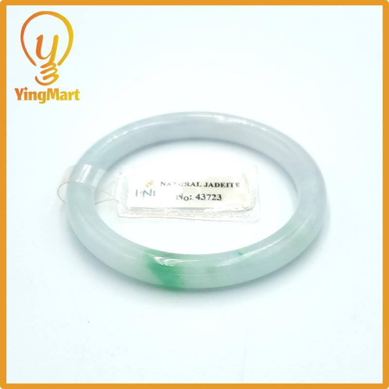 Yingmart  49mm PNJ Certified Natural Color Light Green To Grey White Natural Jadeite Jade Bangle, Real Gemstone, Gift for Her Mom Grandma