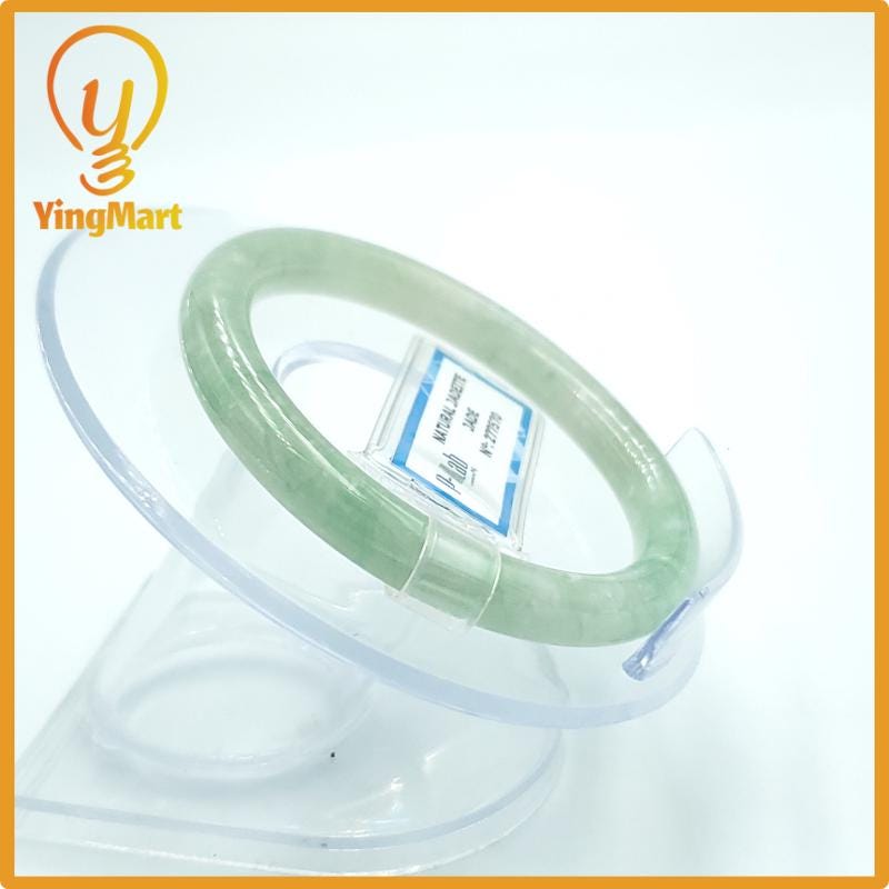 Yingmart  48mm PNJ Certified Natural Color Grey White Natural Jadeite Jade Bangle Bracelet, Real Gemstone, Gift for Her Mom Grandma Sister