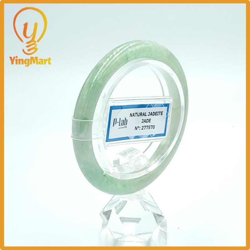 Yingmart  48mm PNJ Certified Natural Color Grey White Natural Jadeite Jade Bangle Bracelet, Real Gemstone, Gift for Her Mom Grandma Sister