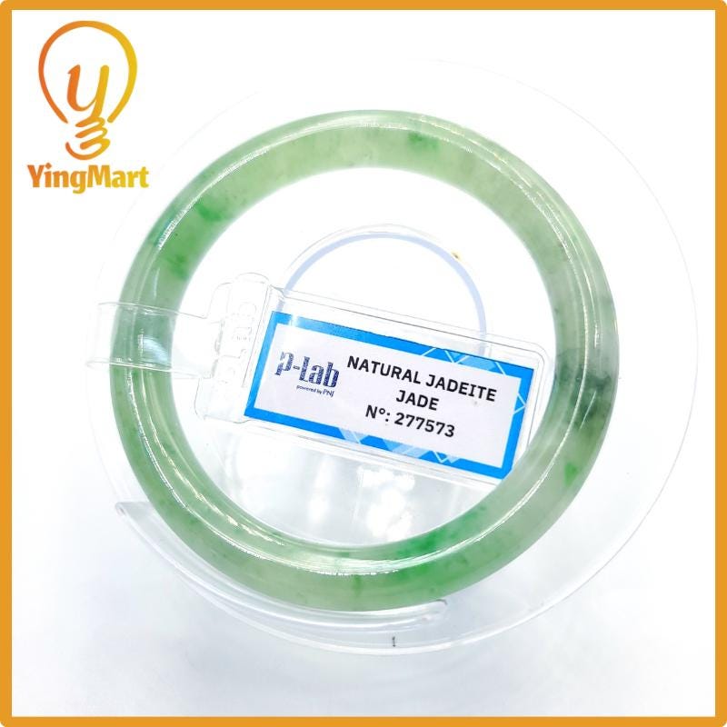 Yingmart  48mm PNJ Certified Natural Color Grey White Natural Jadeite Jade Bangle Bracelet, Real Gemstone, Gift for Her Mom Grandma Sister