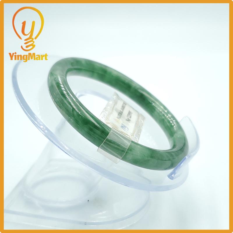 Yingmart  49mm PNJ Certified Natural Color Grey White Natural Jadeite Jade Bangle Bracelet, Real Gemstone, Gift for Her Mom Grandma Sister