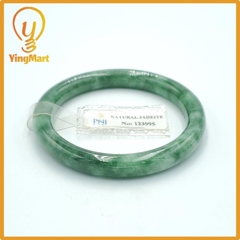 Yingmart  49mm PNJ Certified Natural Color Grey White Natural Jadeite Jade Bangle Bracelet, Real Gemstone, Gift for Her Mom Grandma Sister