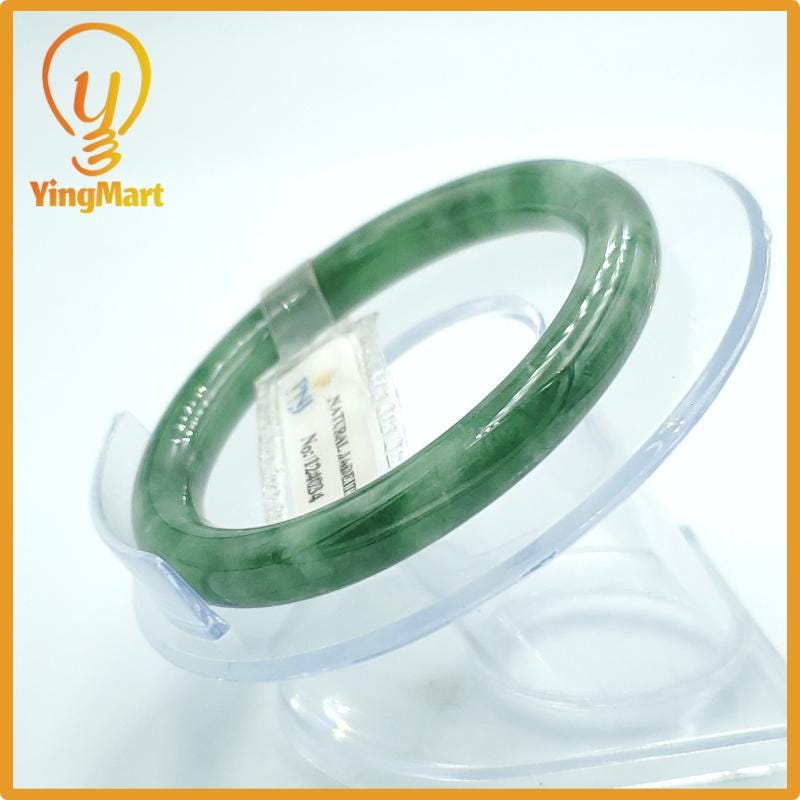 Yingmart 50mm PNJ Certified Natural Color Greyish Green Natural Jadeite Jade Bangle Bracelet, Real Gemstone, Gift for Her Mom Grandma Sister