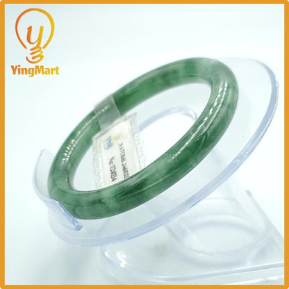 Yingmart 50mm PNJ Certified Natural Color Greyish Green Natural Jadeite Jade Bangle Bracelet, Real Gemstone, Gift for Her Mom Grandma Sister