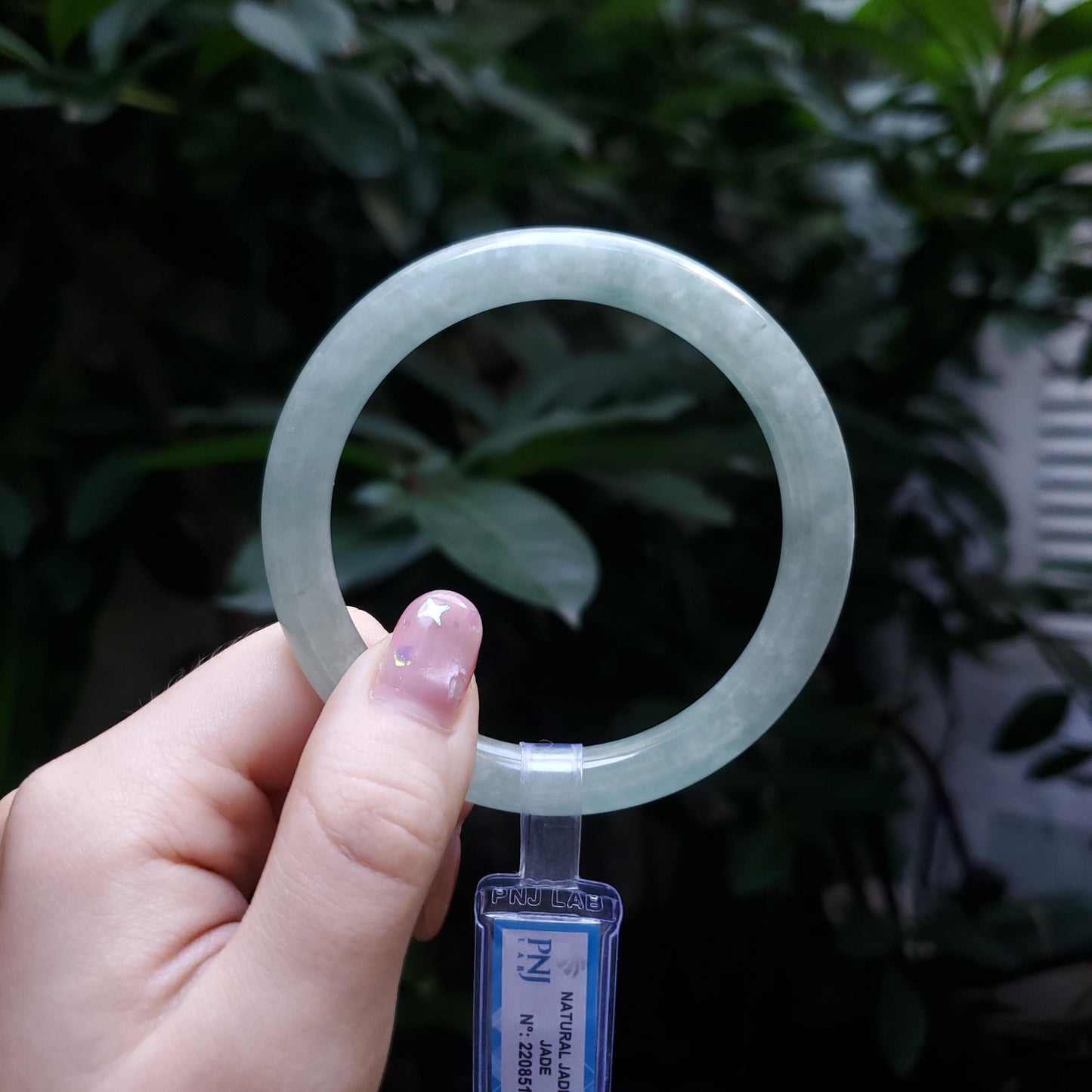 Yingmart  57mm PNJ Certified Natural Color Grey White Natural Jadeite Jade Bangle Bracelet, Real Gemstone, Gift for Her Mom Grandma Sister