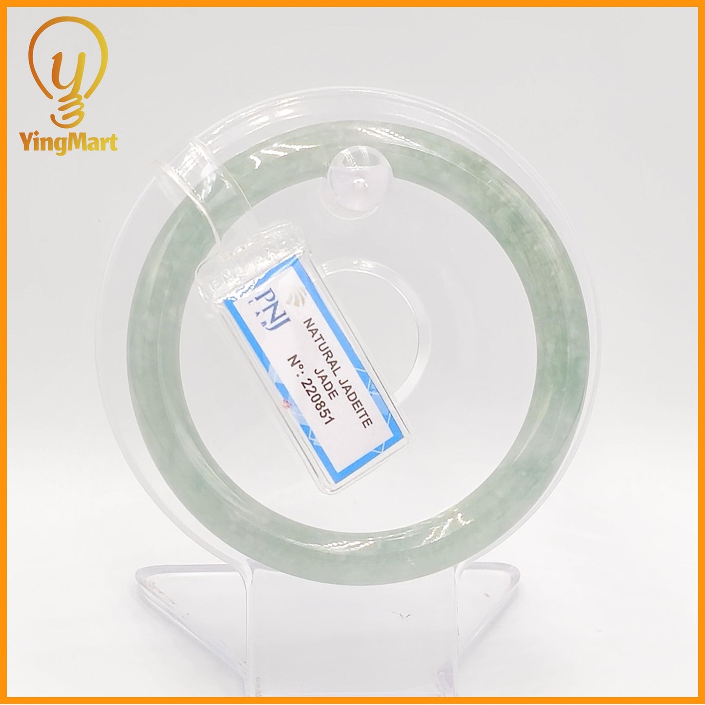Yingmart  57mm PNJ Certified Natural Color Grey White Natural Jadeite Jade Bangle Bracelet, Real Gemstone, Gift for Her Mom Grandma Sister