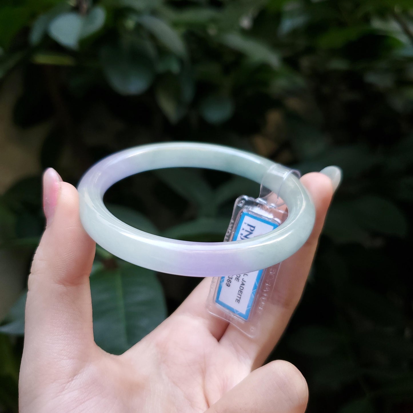 Yingmart  57mm PNJ Certified Natural Color Light Green, Light Purple, Grey Natural Jadeite Jade Bangle Bracelet, Real Gemstone, Gift for Her