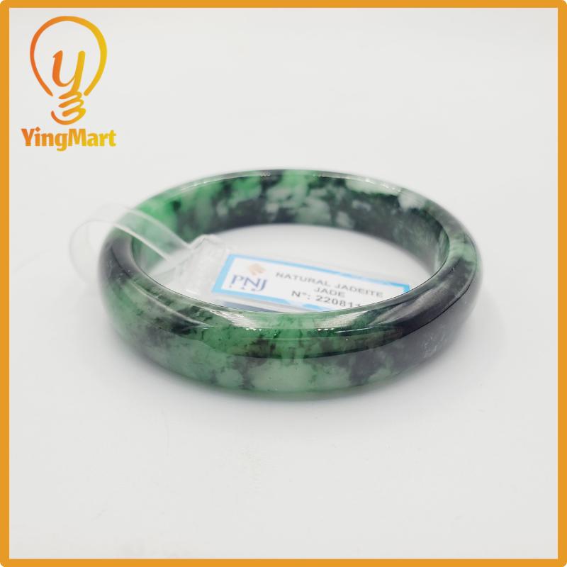 Yingmart 52mm PNJ Certified Natural Color Light To Dark Green Natural Jadeite Jade Bangle Bracelet, Real Gemstone, Gift for Her Mom Grandma