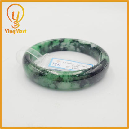 Yingmart 52mm PNJ Certified Natural Color Light To Dark Green Natural Jadeite Jade Bangle Bracelet, Real Gemstone, Gift for Her Mom Grandma