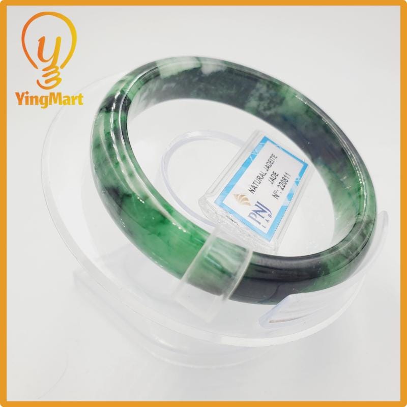 Yingmart 52mm PNJ Certified Natural Color Light To Dark Green Natural Jadeite Jade Bangle Bracelet, Real Gemstone, Gift for Her Mom Grandma