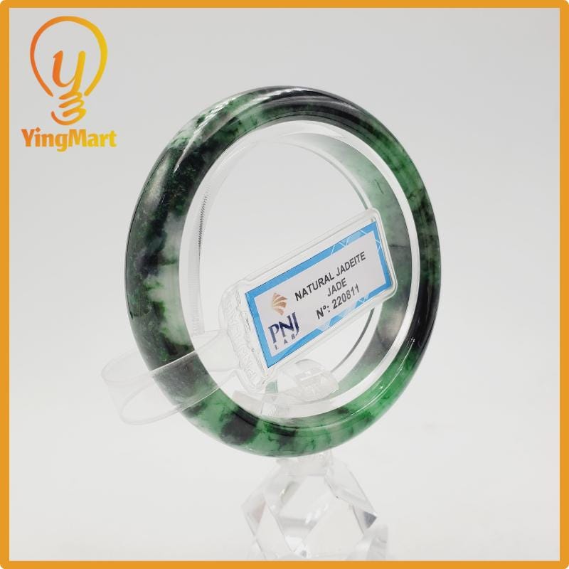Yingmart 52mm PNJ Certified Natural Color Light To Dark Green Natural Jadeite Jade Bangle Bracelet, Real Gemstone, Gift for Her Mom Grandma