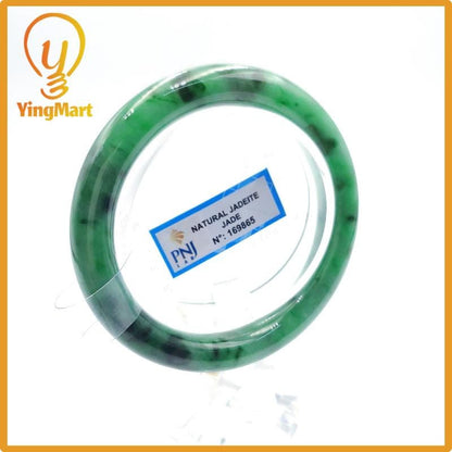 Yingmart  56mm PNJ Certified Natural Color Light To Medium Green, Black Brown Spots  Natural Jadeite Jade Bangle Bracelet, Real Gemstone