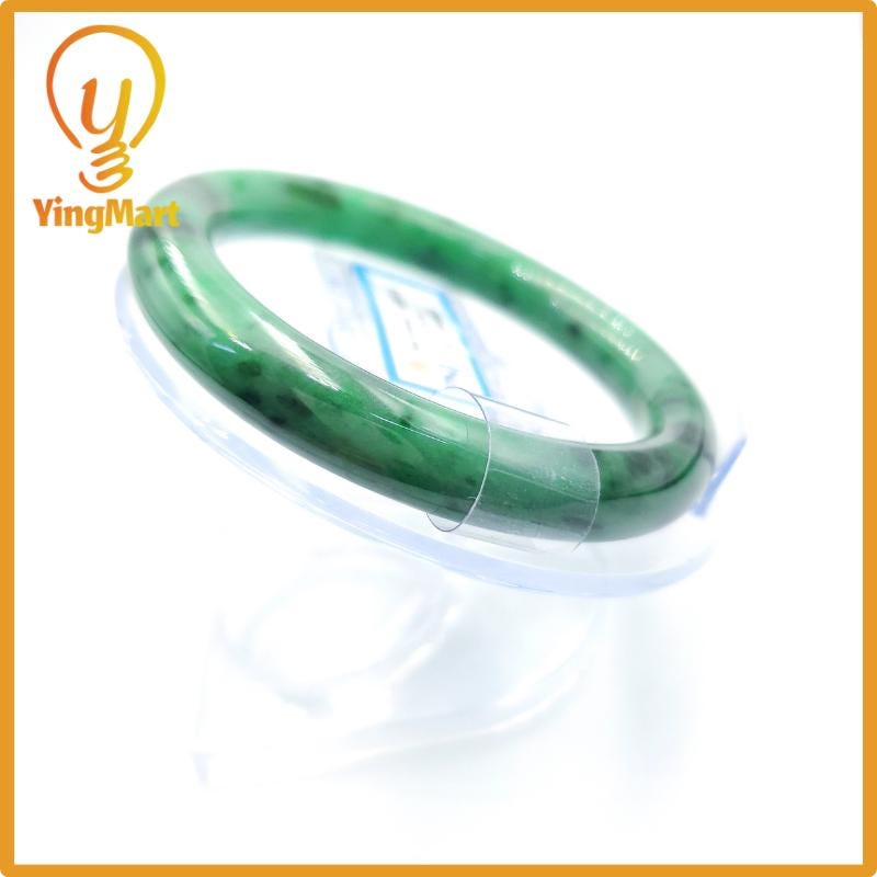 Yingmart  56mm PNJ Certified Natural Color Light To Medium Green, Black Brown Spots  Natural Jadeite Jade Bangle Bracelet, Real Gemstone
