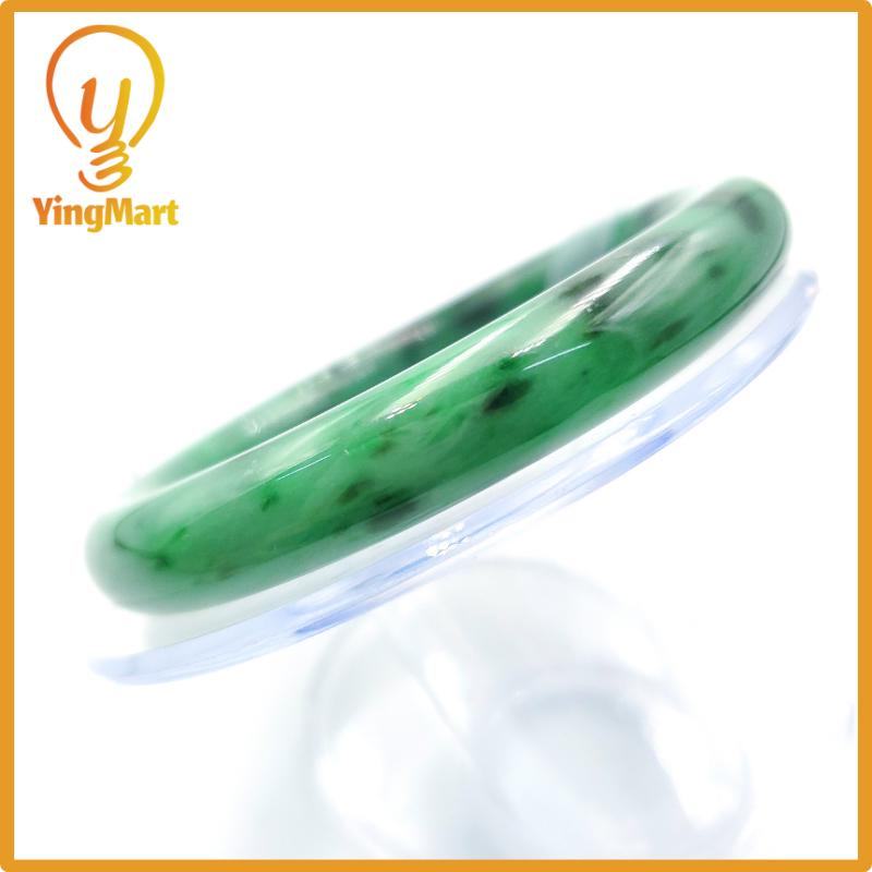 Yingmart  56mm PNJ Certified Natural Color Light To Medium Green, Black Brown Spots  Natural Jadeite Jade Bangle Bracelet, Real Gemstone