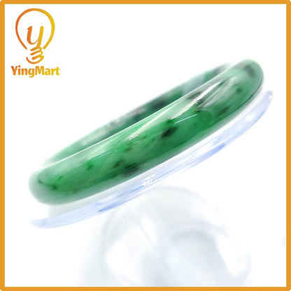 Yingmart  56mm PNJ Certified Natural Color Light To Medium Green, Black Brown Spots  Natural Jadeite Jade Bangle Bracelet, Real Gemstone