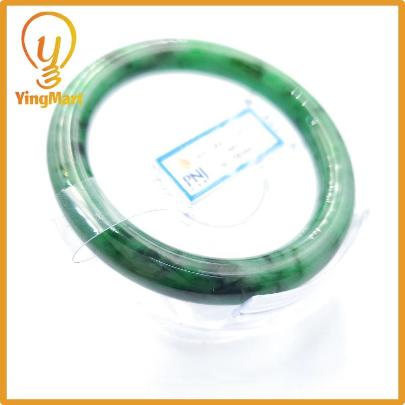 Yingmart  56mm PNJ Certified Natural Color Light To Medium Green, Black Brown Spots  Natural Jadeite Jade Bangle Bracelet, Real Gemstone
