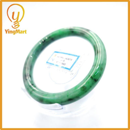 Yingmart  56mm PNJ Certified Natural Color Light To Medium Green, Black Brown Spots  Natural Jadeite Jade Bangle Bracelet, Real Gemstone
