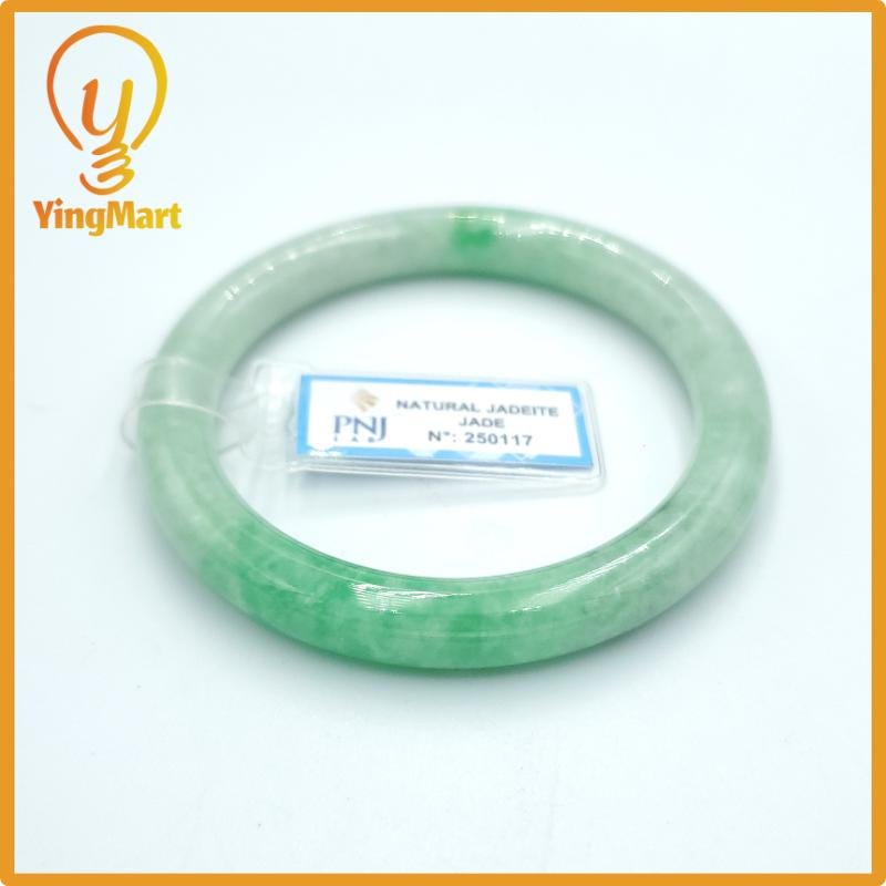 Yingmart  55mm PNJ Certified Natural Color Grey White Natural Jadeite Jade Bangle Bracelet, Real Gemstone, Gift for Her Mom Grandma Sister