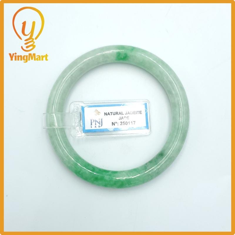 Yingmart  55mm PNJ Certified Natural Color Grey White Natural Jadeite Jade Bangle Bracelet, Real Gemstone, Gift for Her Mom Grandma Sister