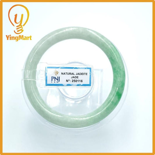 Yingmart  56mm PNJ Certified Natural Color Grey White Natural Jadeite Jade Bangle Bracelet, Real Gemstone, Gift for Her Mom Grandma Sister
