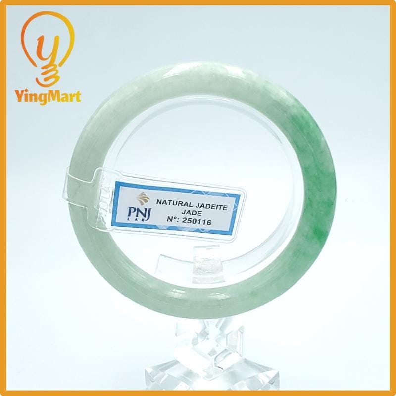 Yingmart  56mm PNJ Certified Natural Color Grey White Natural Jadeite Jade Bangle Bracelet, Real Gemstone, Gift for Her Mom Grandma Sister