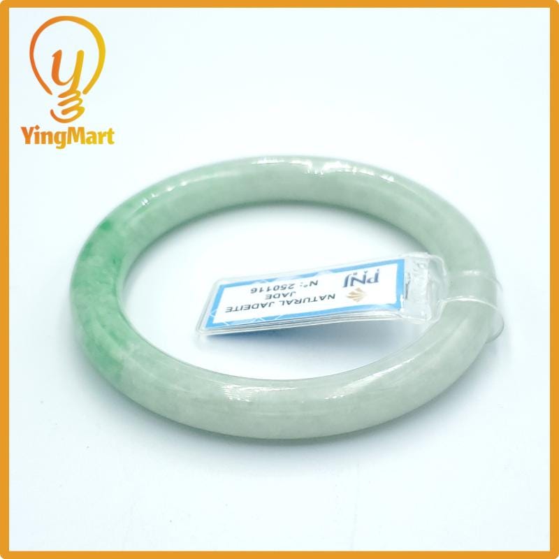 Yingmart  56mm PNJ Certified Natural Color Grey White Natural Jadeite Jade Bangle Bracelet, Real Gemstone, Gift for Her Mom Grandma Sister