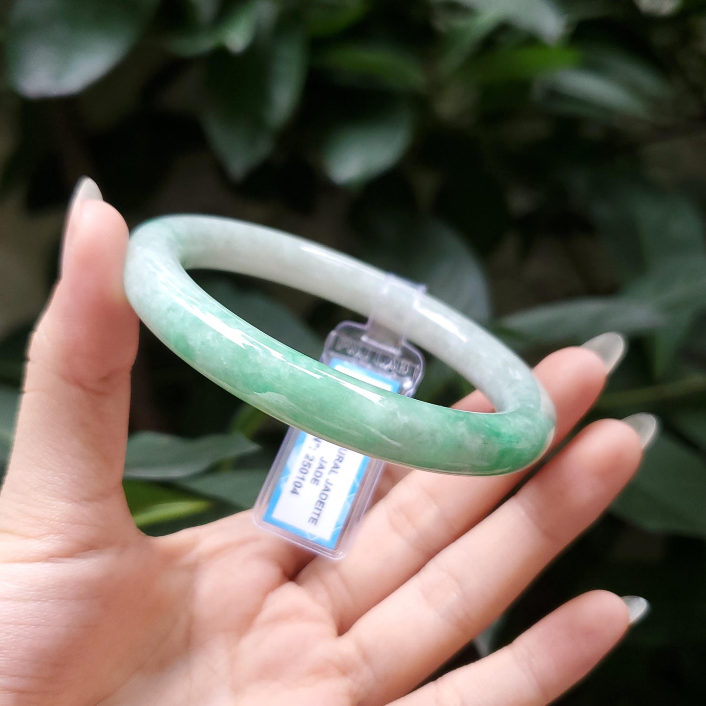 Yingmart  56mm PNJ Certified Natural Color Grey White Natural Jadeite Jade Bangle Bracelet, Real Gemstone, Gift for Her Mom Grandma Sister
