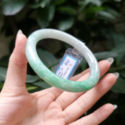 Yingmart  56mm PNJ Certified Natural Color Grey White Natural Jadeite Jade Bangle Bracelet, Real Gemstone, Gift for Her Mom Grandma Sister