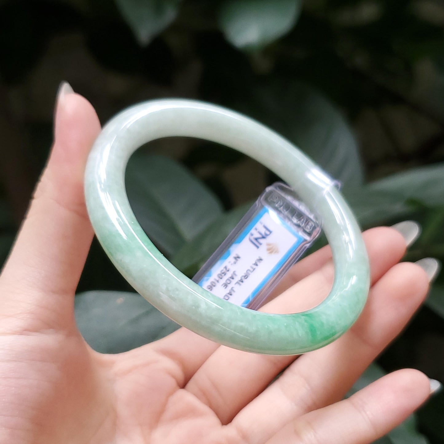 Yingmart  56mm PNJ Certified Natural Color Grey White Natural Jadeite Jade Bangle Bracelet, Real Gemstone, Gift for Her Mom Grandma Sister