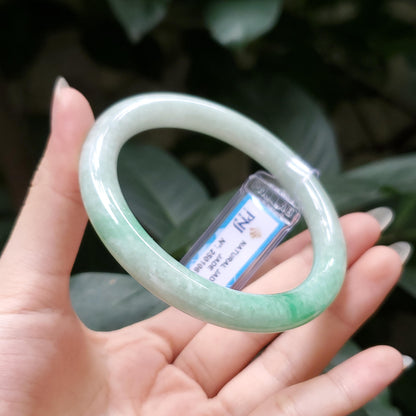Yingmart  56mm PNJ Certified Natural Color Grey White Natural Jadeite Jade Bangle Bracelet, Real Gemstone, Gift for Her Mom Grandma Sister