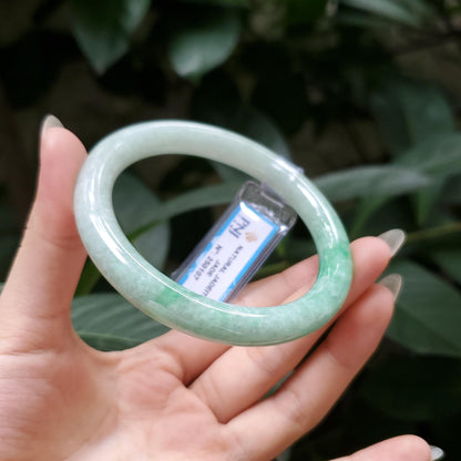 Yingmart  55mm PNJ Certified Natural Color Grey White Natural Jadeite Jade Bangle Bracelet, Real Gemstone, Gift for Her Mom Grandma Sister