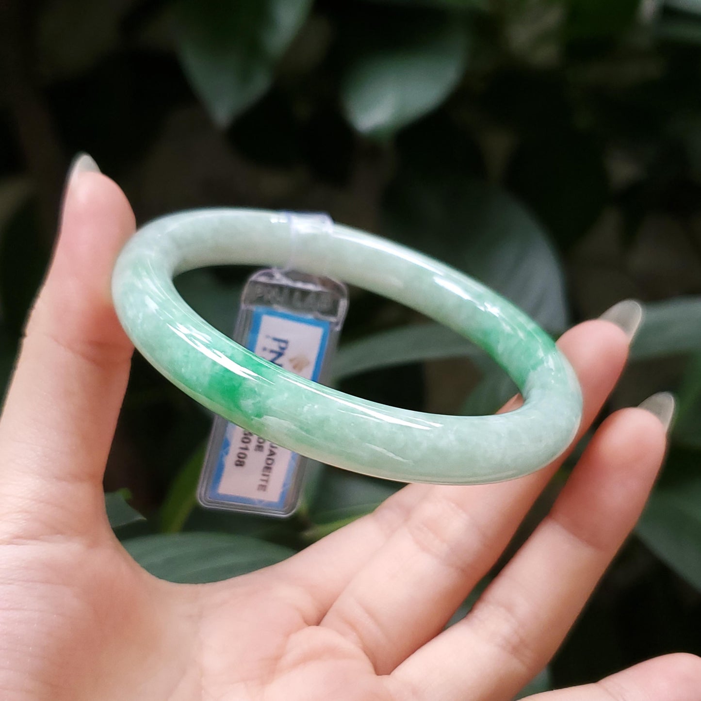Yingmart  55mm PNJ Certified Natural Color Grey White Natural Jadeite Jade Bangle Bracelet, Real Gemstone, Gift for Her Mom Grandma Sister