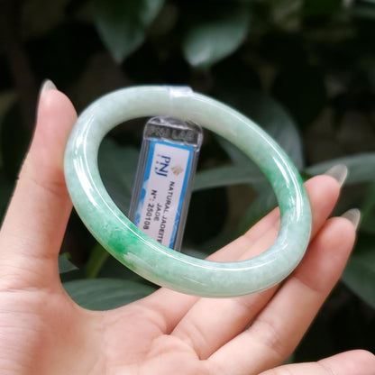 Yingmart  55mm PNJ Certified Natural Color Grey White Natural Jadeite Jade Bangle Bracelet, Real Gemstone, Gift for Her Mom Grandma Sister