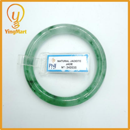 Yingmart  52mm PNJ Certified Natural Color Grey White Natural Jadeite Jade Bangle Bracelet, Real Gemstone, Gift for Her Mom Grandma Sister