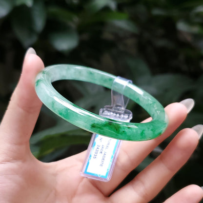 Yingmart  52mm PNJ Certified Natural Color Grey White Natural Jadeite Jade Bangle Bracelet, Real Gemstone, Gift for Her Mom Grandma Sister