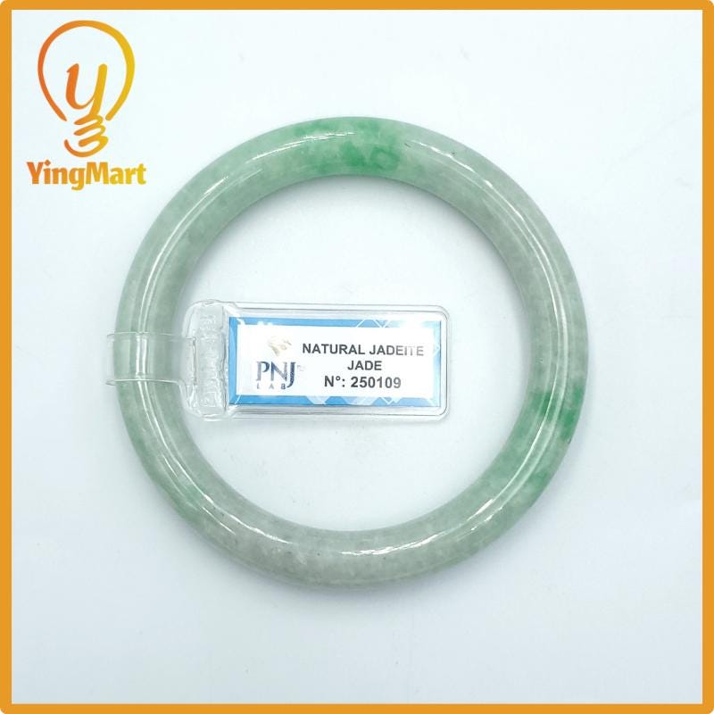Yingmart  56mm PNJ Certified Natural Color Grey White Natural Jadeite Jade Bangle Bracelet, Real Gemstone, Gift for Her Mom Grandma Sister