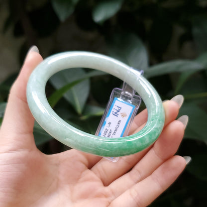 Yingmart  56mm PNJ Certified Natural Color Grey White Natural Jadeite Jade Bangle Bracelet, Real Gemstone, Gift for Her Mom Grandma Sister