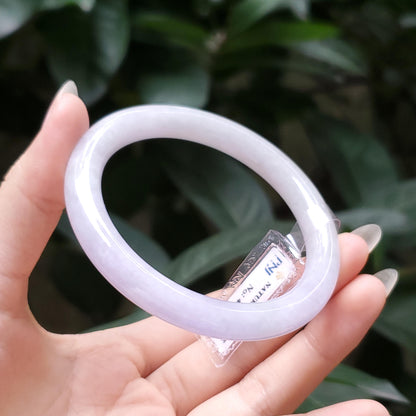 Yingmart  54mm PNJ Certified Natural Color Greenish Grey White Natural Jadeite Jade Bangle Bracelet, Real Gemstone, Gift for Her Mom Grandma