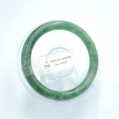 Yingmart  56mm PNJ Certified Natural Color Medium Green, Grey White Natural Jadeite Jade Bangle Bracelet, Real Gemstone, Gift for Her Mom