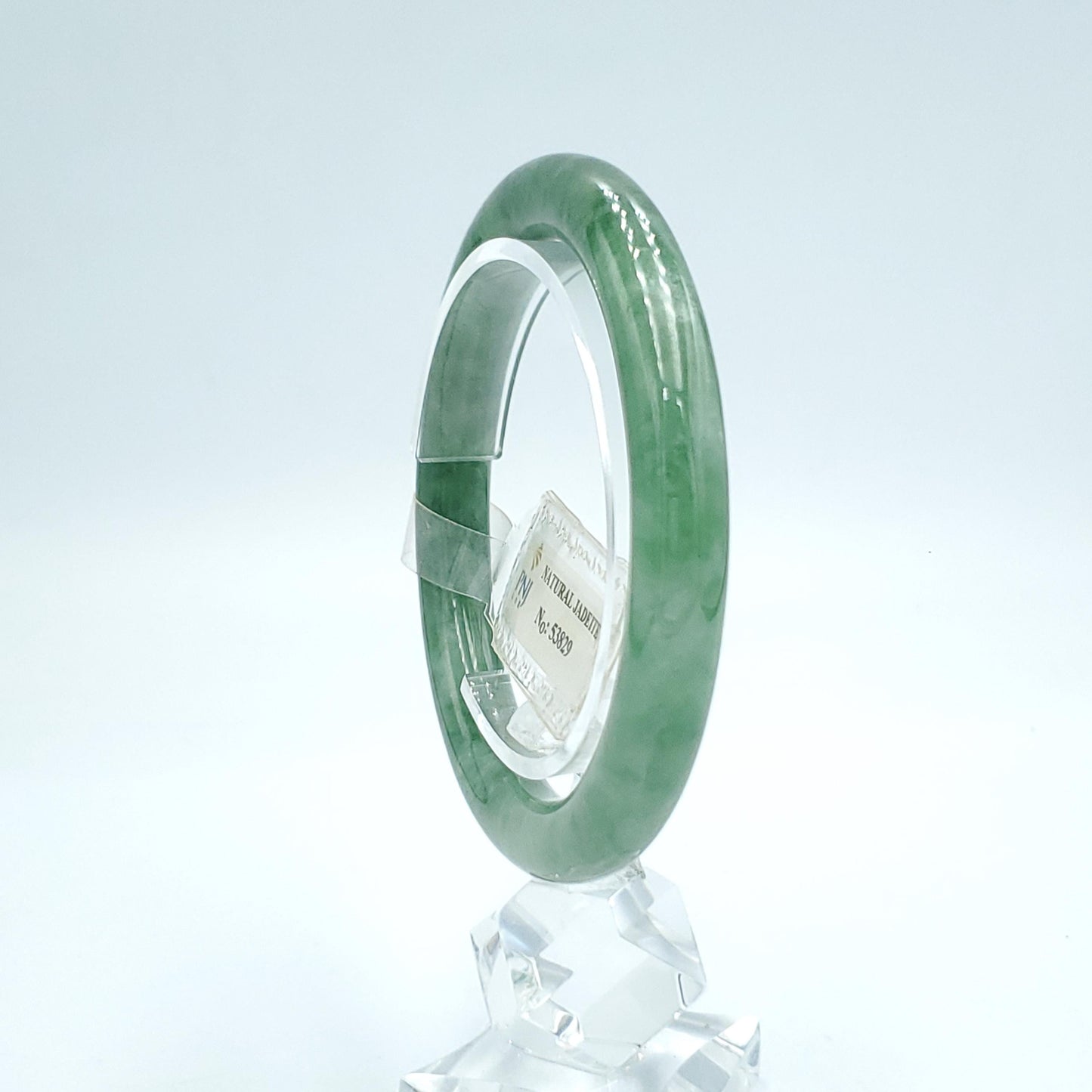 Yingmart  56mm PNJ Certified Natural Color Medium Green, Grey White Natural Jadeite Jade Bangle Bracelet, Real Gemstone, Gift for Her Mom