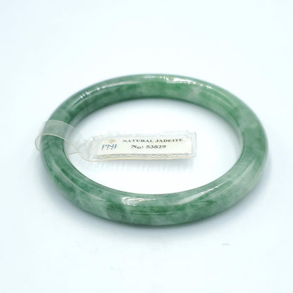 Yingmart  56mm PNJ Certified Natural Color Medium Green, Grey White Natural Jadeite Jade Bangle Bracelet, Real Gemstone, Gift for Her Mom