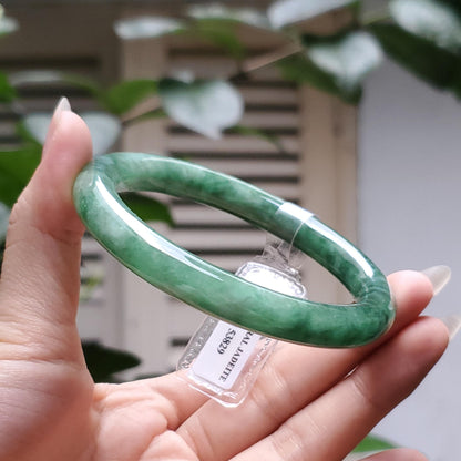 Yingmart  56mm PNJ Certified Natural Color Medium Green, Grey White Natural Jadeite Jade Bangle Bracelet, Real Gemstone, Gift for Her Mom